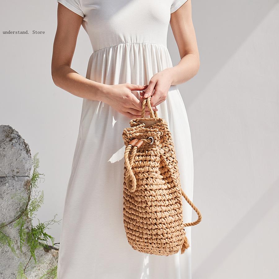 Handmade Drawstring Beach Shou - Women'S Raffia Bags 评论和价格