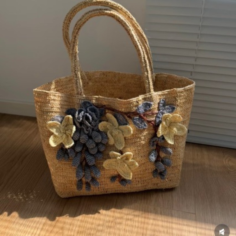 New Handmade Raffia 3d Rose Ha - Women'S Raffia Bags 评论和价格